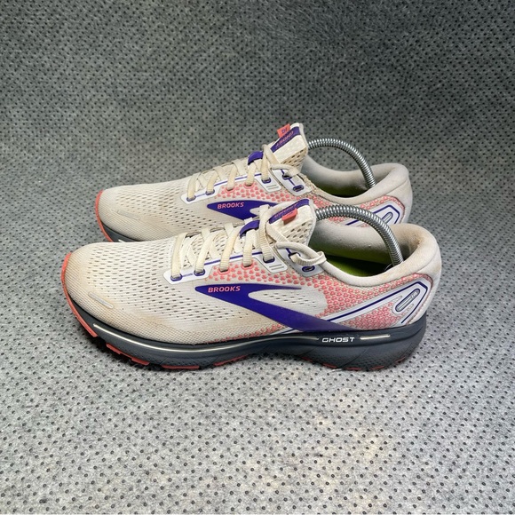 Brooks Ghost 14 White Blue Pink Running Shoes Size 11 Women’s - Picture 1 of 10
